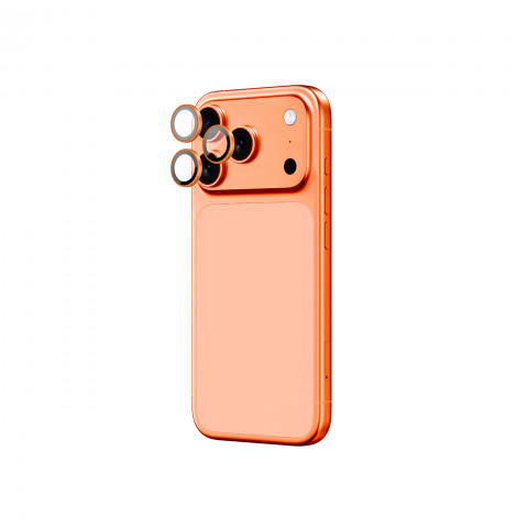 
„iPhone 17 Pro / Pro Max AR“ safyrinis lęšio stiklas – oranžinis rėmelis
