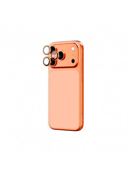 
„iPhone 17 Pro / Pro Max AR“ safyrinis lęšio stiklas – oranžinis rėmelis
