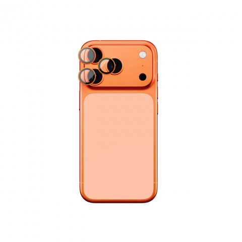 
„iPhone 17 Pro / Pro Max AR“ safyrinis lęšio stiklas – oranžinis rėmelis
