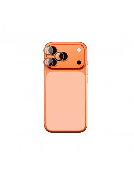 
„iPhone 17 Pro / Pro Max AR“ safyrinis lęšio stiklas – oranžinis rėmelis
