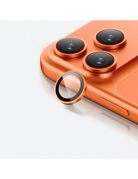 
„iPhone 17 Pro / Pro Max AR“ safyrinis lęšio stiklas – oranžinis rėmelis
