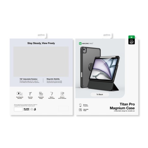 
„iPad Air M3 13“ dėklas su „Titan Pro Mag“ stovu – juodas
