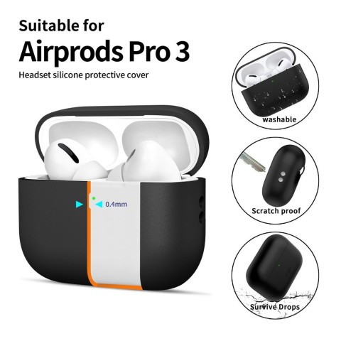 
Apsauginis silikoninis dėklas „AirPods Pro 3“ ausinėms – juodas
