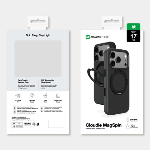 
„Cloudie“ „iPhone 17 Pro“ dėklas su stovu – juodas
