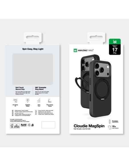 
„Cloudie“ „iPhone 17 Pro“ dėklas su stovu – juodas
