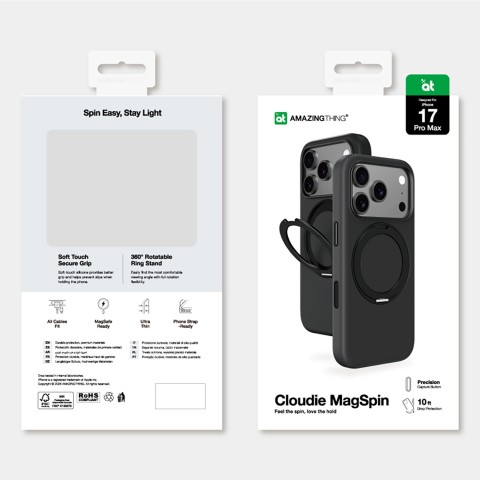 
„Cloudie“ „iPhone 17 Pro Max“ dėklas su stovu – juodas
