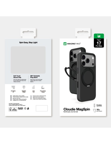 
„Cloudie“ „iPhone 17 Pro Max“ dėklas su stovu – juodas
