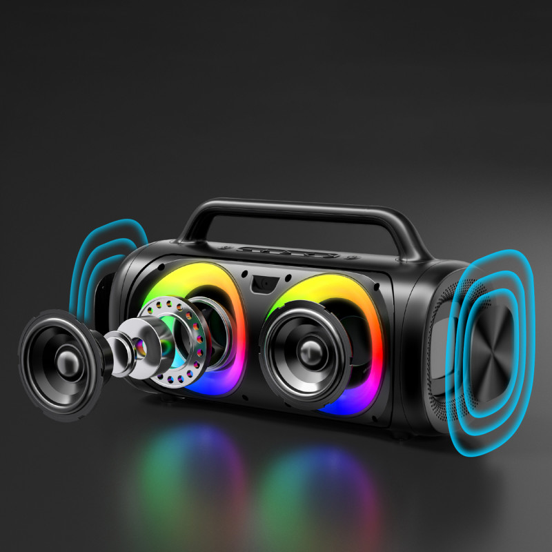 Belaidis Bluetooth 5.1 garsiakalbis su spalvotu LED apšvietimu juodu