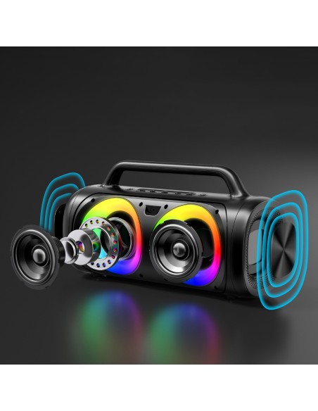 Belaidis Bluetooth 5.1 garsiakalbis su spalvotu LED apšvietimu juodu Belaidis Bluetooth 5.1 garsiakalbis su spalvotu LED apšvietimu juodu