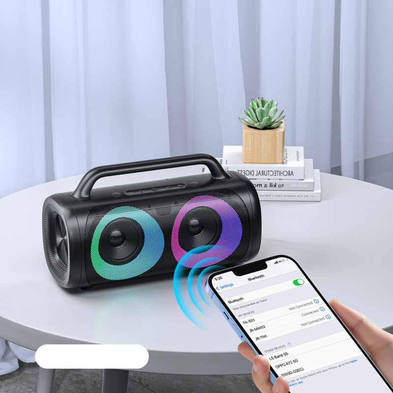 Belaidis Bluetooth 5.1 garsiakalbis su spalvotu LED apšvietimu juodu