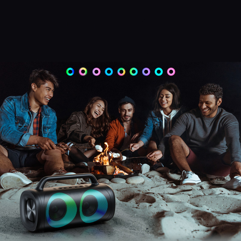 Belaidis Bluetooth 5.1 garsiakalbis su spalvotu LED apšvietimu juodu