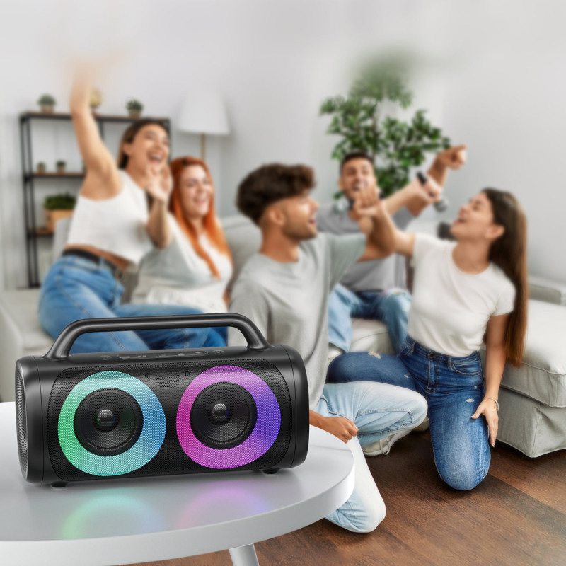 Belaidis Bluetooth 5.1 garsiakalbis su spalvotu LED apšvietimu juodu