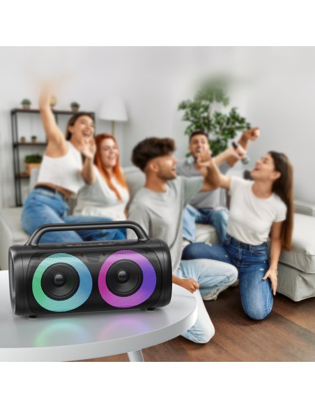 Belaidis Bluetooth 5.1 garsiakalbis su spalvotu LED apšvietimu juodu Belaidis Bluetooth 5.1 garsiakalbis su spalvotu LED apšvietimu juodu
