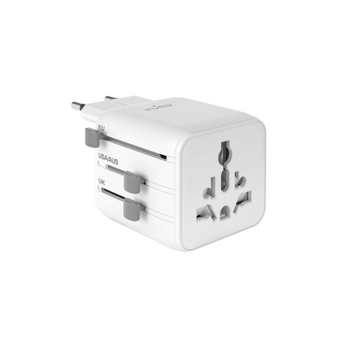 
Universalus kelioninis adapteris ES, JK, JAV, AUS elektros lizdams – baltas
