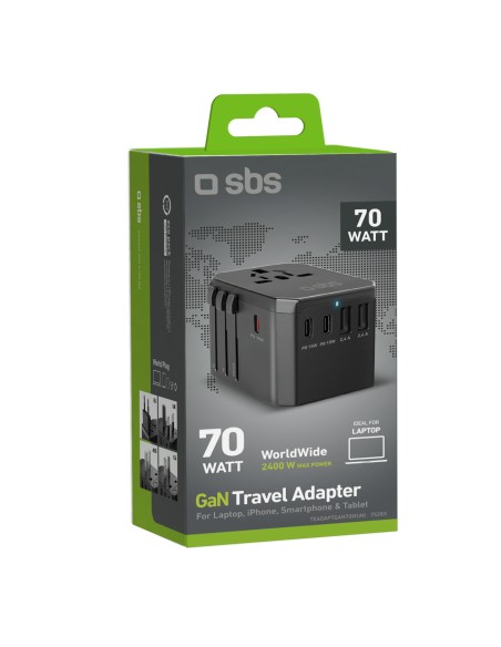 
Kelioninis adapteris ES JK JAV AUS USB-C USB-A GaN 70W - juodas
