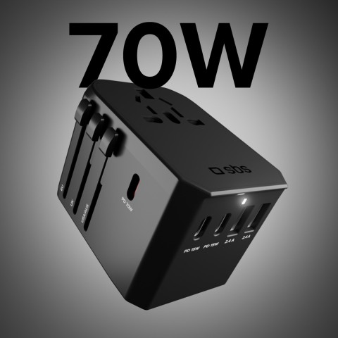 
Kelioninis adapteris ES JK JAV AUS USB-C USB-A GaN 70W - juodas
