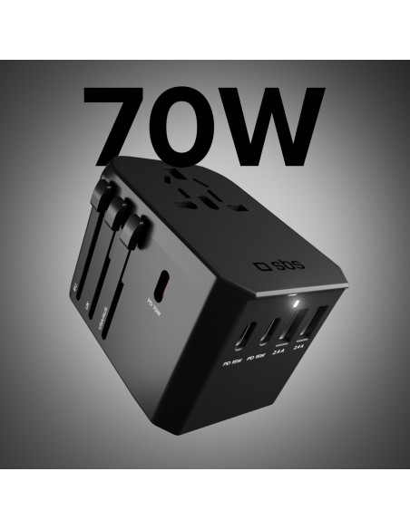 
Kelioninis adapteris ES JK JAV AUS USB-C USB-A GaN 70W - juodas
