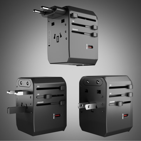
Kelioninis adapteris ES JK JAV AUS USB-C USB-A GaN 70W - juodas
