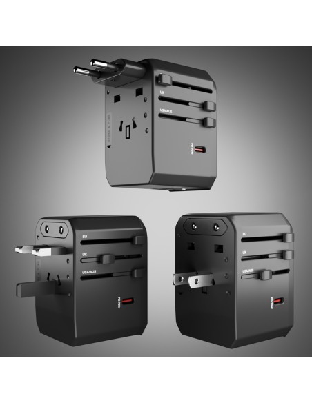 
Kelioninis adapteris ES JK JAV AUS USB-C USB-A GaN 70W - juodas
