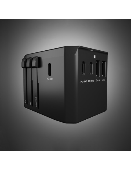 
Kelioninis adapteris ES JK JAV AUS USB-C USB-A GaN 70W - juodas
