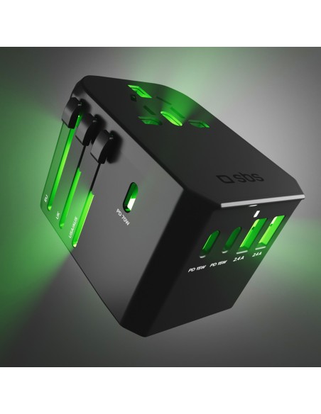 
Kelioninis adapteris ES JK JAV AUS USB-C USB-A GaN 70W - juodas
