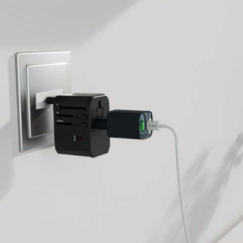 
Kelioninis adapteris ES JK JAV AUS USB-C USB-A GaN 70W - juodas

