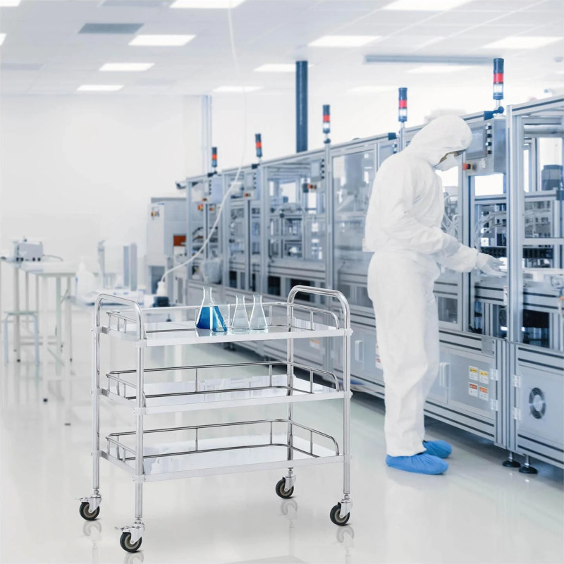 Kosmetinio gydymo laboratorinis vežimėlis iš plieno 3 lentynos 85 x 47 x 86 cm 45 kg
