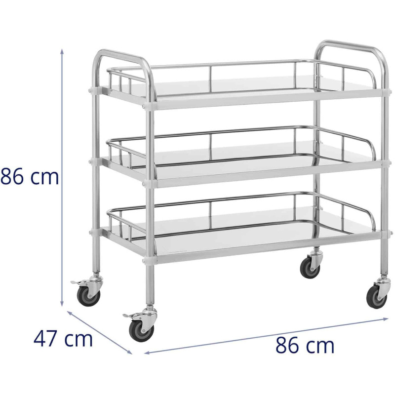 Kosmetinio gydymo laboratorinis vežimėlis iš plieno 3 lentynos 85 x 47 x 86 cm 45 kg