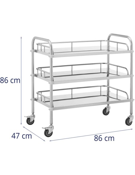 Kosmetinio gydymo laboratorinis vežimėlis iš plieno 3 lentynos 85 x 47 x 86 cm 45 kg Kosmetinio gydymo laboratorinis vežimėlis iš plieno 3 lentynos 85 x 47 x 86 cm 45 kg