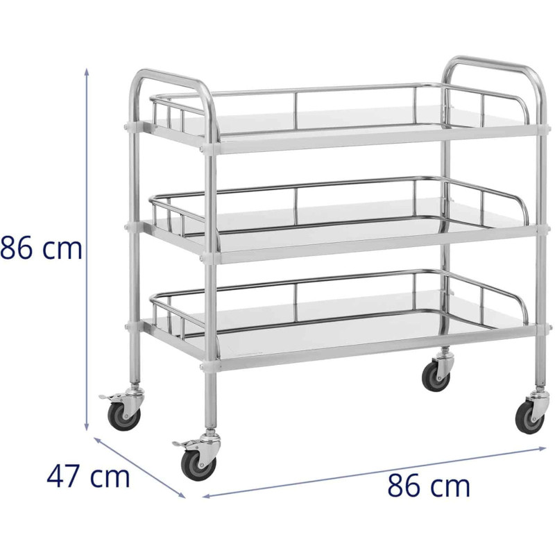 Kosmetinio gydymo laboratorinis vežimėlis iš plieno 3 lentynos 85 x 47 x 86 cm 45 kg
