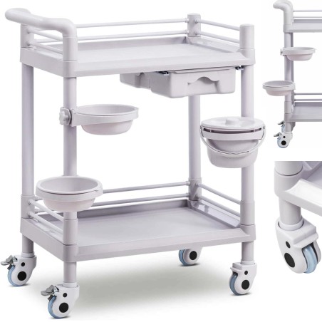 Kosmetikos laboratorinis vežimėlis 2 lentynos 1 stalčius 3 konteineriai 72 x 65 x 91 cm 20 kg Kosmetikos laboratorinis vežimėlis 2 lentynos 1 stalčius 3 konteineriai 72 x 65 x 91 cm 20 kg