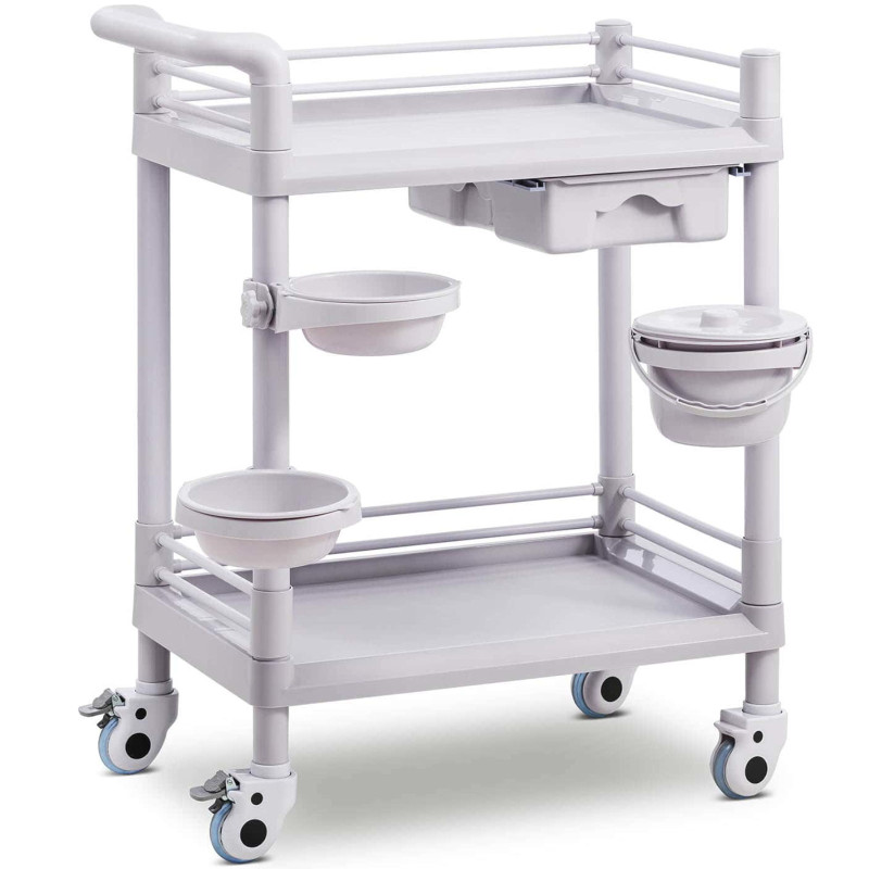 Kosmetikos laboratorinis vežimėlis 2 lentynos 1 stalčius 3 konteineriai 72 x 65 x 91 cm 20 kg