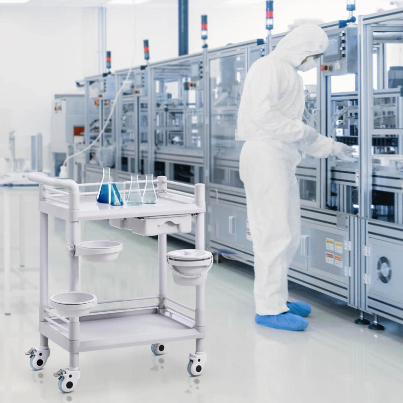 Kosmetikos laboratorinis vežimėlis 2 lentynos 1 stalčius 3 konteineriai 72 x 65 x 91 cm 20 kg