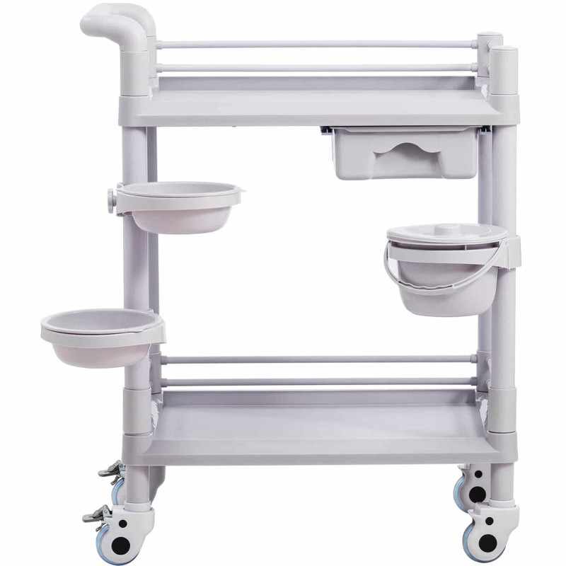 Kosmetikos laboratorinis vežimėlis 2 lentynos 1 stalčius 3 konteineriai 72 x 65 x 91 cm 20 kg