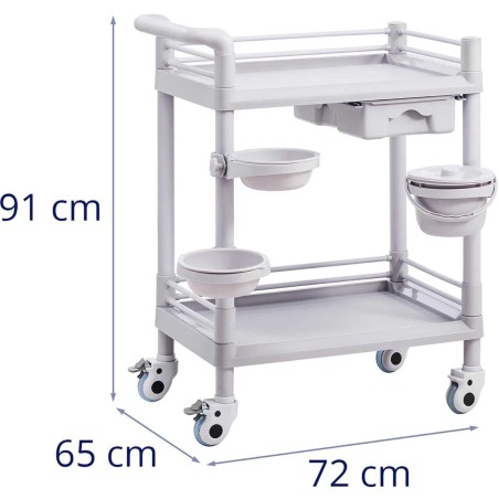 Kosmetikos laboratorinis vežimėlis 2 lentynos 1 stalčius 3 konteineriai 72 x 65 x 91 cm 20 kg Kosmetikos laboratorinis vežimėlis 2 lentynos 1 stalčius 3 konteineriai 72 x 65 x 91 cm 20 kg