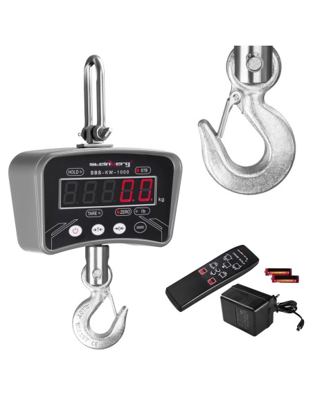 Pakabinamos kablio svarstyklės su LED nuotolinio valdymo pulteliu iki 1 tonos / 0,2 kg Pakabinamos kablio svarstyklės su LED nuotolinio valdymo pulteliu iki 1 tonos / 0,2 kg