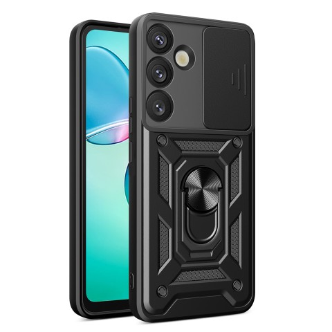 
Šarvuotas dėklas su kameros dangteliu, žiedu ir stovu, skirtas „Samsung Galaxy S25+ Hybrid Armor Camshield“ – juodas
