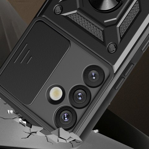 
Šarvuotas dėklas su kameros dangteliu, žiedu ir stovu, skirtas „Samsung Galaxy S25+ Hybrid Armor Camshield“ – juodas
