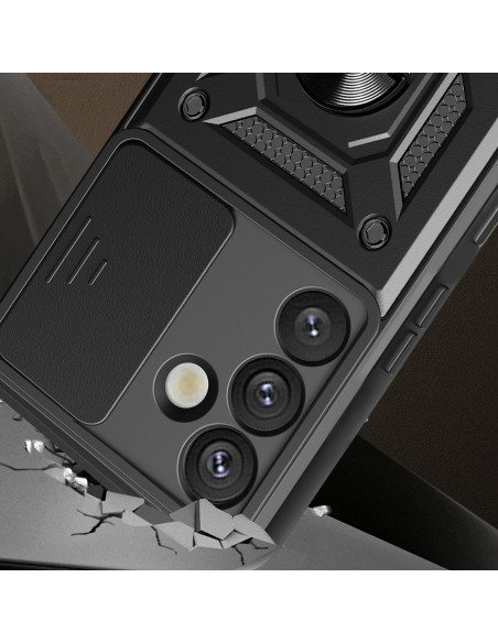 
Šarvuotas dėklas su kameros dangteliu, žiedu ir stovu, skirtas „Samsung Galaxy S25+ Hybrid Armor Camshield“ – juodas
