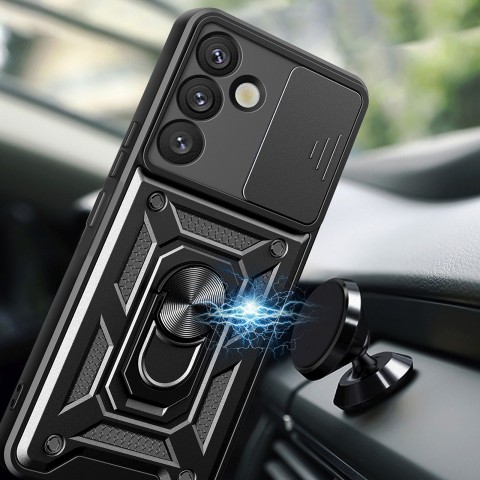
Šarvuotas dėklas su kameros dangteliu, žiedu ir stovu, skirtas „Samsung Galaxy S25+ Hybrid Armor Camshield“ – juodas
