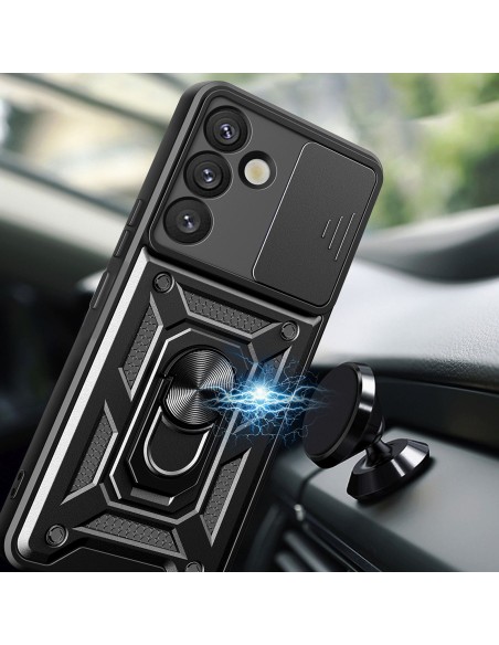 
Šarvuotas dėklas su kameros dangteliu, žiedu ir stovu, skirtas „Samsung Galaxy S25+ Hybrid Armor Camshield“ – juodas
