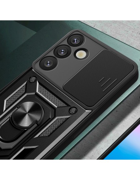 
Šarvuotas dėklas su kameros dangteliu, žiedu ir stovu, skirtas „Samsung Galaxy S25+ Hybrid Armor Camshield“ – juodas
