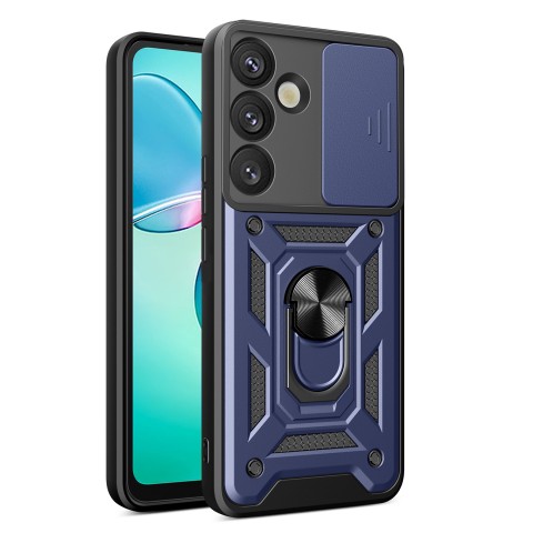 
Šarvuotas dėklas su kameros dangteliu, žiedu ir stovu, skirtas „Samsung Galaxy S25+ Hybrid Armor Camshield“ – mėlynas
