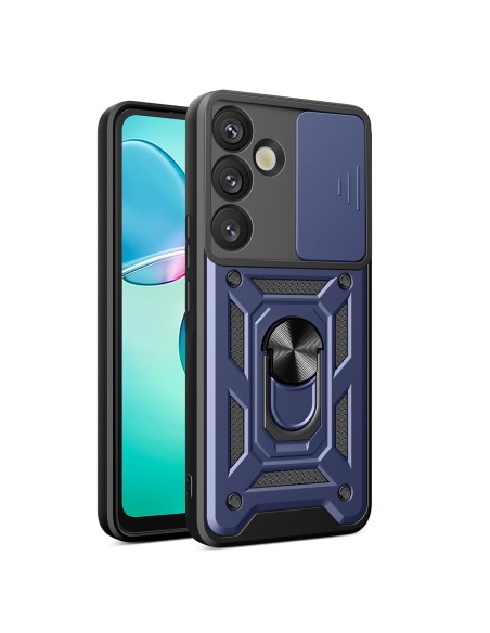 
Šarvuotas dėklas su kameros dangteliu, žiedu ir stovu, skirtas „Samsung Galaxy S25+ Hybrid Armor Camshield“ – mėlynas

