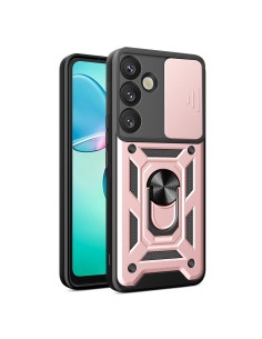 
Šarvuotas dėklas su kameros dangteliu, žiedu ir stovu, skirtas „Samsung Galaxy S25+ Hybrid Armor Camshield“ – rožinis
