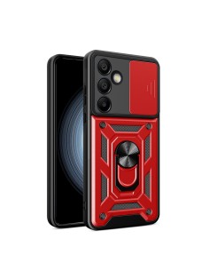 
Šarvuotas dėklas su kameros dangteliu, žiedu ir stovu, skirtas „Samsung Galaxy S25+ Hybrid Armor Camshield“ – raudonas

