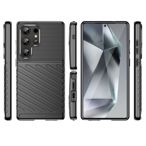
Silikoninis šarvuotas dėklas, skirtas „Samsung Galaxy S25 Ultra Thunder“ – juodas
