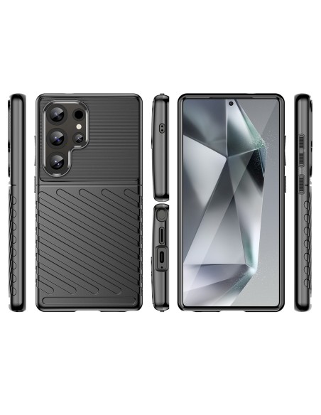 
Silikoninis šarvuotas dėklas, skirtas „Samsung Galaxy S25 Ultra Thunder“ – juodas
