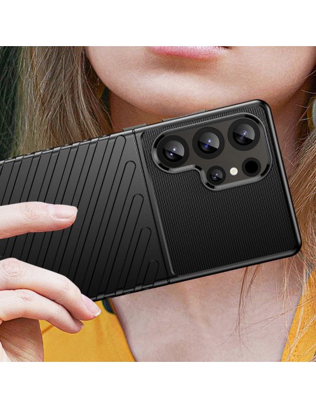 
Silikoninis šarvuotas dėklas, skirtas „Samsung Galaxy S25 Ultra Thunder“ – juodas
