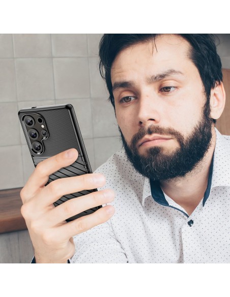 
Silikoninis šarvuotas dėklas, skirtas „Samsung Galaxy S25 Ultra Thunder“ – juodas
